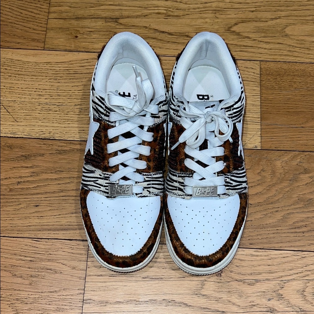 Bape Zebra Print Sneakers - White and Brown